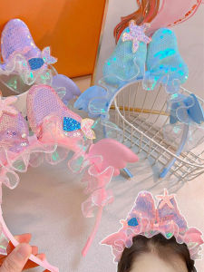 ที่คาดผมประดับโบว์ปลาดาวสไตล์เจ้าหญิงพร้อม เลื่อม กันลื่น เครื่องประดับผมสําหรับเด็กผู้หญิงที่เข้าคู่กับกระโปรงเจ้าหญิง