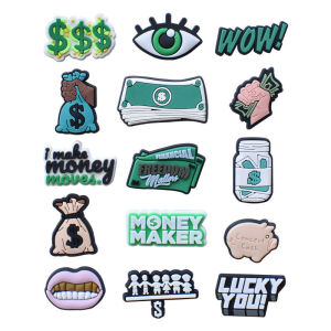 Money Wealth Theme Hole Shoe Charms Soft PVC Removable Clog Shoe Buckles Cartoon Cash DIY Sandal Decor Teen Hip Hop Trend Gift