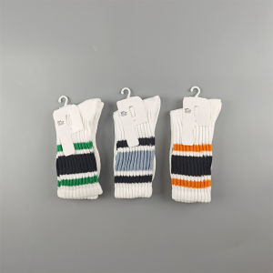 Mens Striped Socks Pure White Street Sport Sweat Absorbent Cotton Mid-Calf Loose Long Socks for Autumn Winter