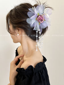 Super Fairy Flowers Crystal Tassel Grip Pure Desire Atmosphere Clip Female Back Head Sweet Updo Hair Shark Clip Headdress