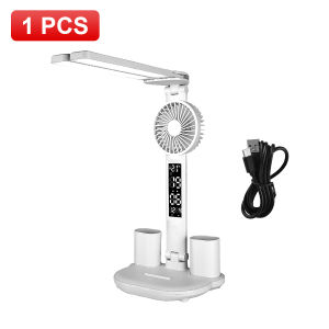4 Color LED Table Lamp with Fan And Clock Four Headed Folding USB Charging Multifunction Desk Lamp for Reading Night Light