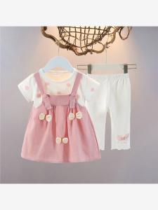 Korean Style Girls Dress Set Summer Childrens Clothing Baby Bib Two-Piece Thin Clothes Kids Skirt Casual Cotton Blend