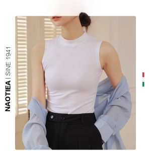 Naotiel Small Sailing Boat round Neck Sleeveless Vest T-Shirt Womens Slim Fit Short Sleeve Top Summer New Style Inner Wear