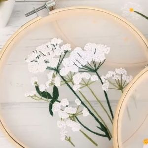 DIY เย็บปักถักร้อยชุดสำหรับผู้เริ่มต้นดอกไม้พืช CROSS Stitch เส้นด้ายโปร่งใส25ซม. Hoop พิมพ์รูปแบบเย็บหัตถกรรม Material