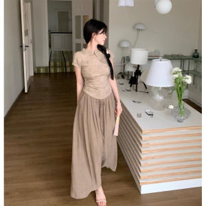 New Chinese Style Summer Outfit Cute Little Sister Dress Set Fashionable Cotton Long Pants Short Sleeve Stand Collar Two Piece Set