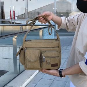 PIYU กระเป๋าสะพายผ้าใบขนาดใหญ่สำหรับผู้ชายกระเป๋าผ้าใบหนาทนทานกระเป๋าสะพายกระเป๋าหลายใบ