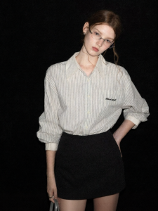 Cantonstory | White Embroidered Stripe Long Sleeve Fall Casual Loose Blouse