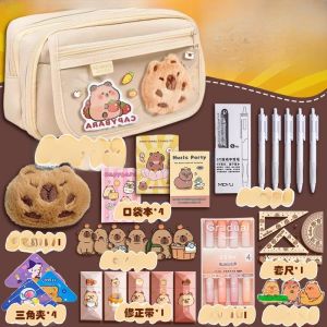 New Capybara Pencil Case Large Capacity Girls School Supplies Organizer Canvas Material Cartoon Pattern Elementary Middle School