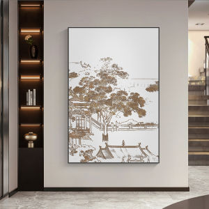 New Chinese Style Entrance Hall Decorative Painting Mountain Water Landscape Pavilion Crystal Porcelain for Living Room Corridor