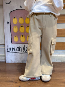 Trendy Thickened One-Piece Velvet Girls Work Pants Autumn Winter Style Children Casual Pants Fashionable Flared Pants