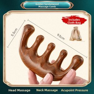 Green Sandalwood Massage Comb Womens Hair Care Tool Cow Horn Design Scalp Meridian Stroking Gua Sha Portable Personal Care