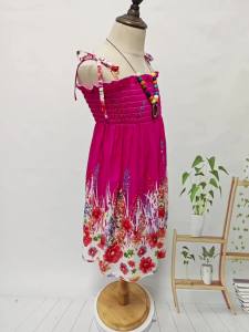 Summer Girls Floral Dress Sling Ruffles Bohemian Beach Princess Dresses untuk pakaian gadis 2 6 8 12 tahun dengan  kalung