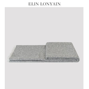 ELIN LONYAIN | Gray Wool Fringe Throw Blanket