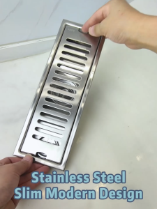 JUNMO Modern Minimalist Brushed Bathroom Kitchens Silver 304 Stainless Steel Rectangular Floor Drain