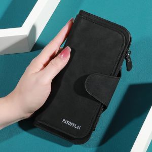 Ladies long wallet and mobile phone - large capacity three fold design with multiple card slots and zippered coin pockets