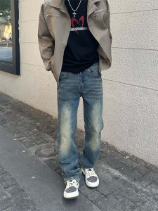 Quần Jeans Nam Ống Thẳng Rộng Phong Cách Mỹ Retro Cleanfit Dệt May Thoải Mái Thường Ngày Quần Jeans Denim Dài Cạp Trung