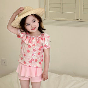 Summer Quick Dry Mermaid Princess Shortsleeve Swimwear for Girls Separate Swimsuit Pants And Swimsuit Fast Drying Childrens Swimwear