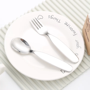 MallMainan-C1404 Sendok Garpu Makan Anak Stainless Pegangan Pendek Sendok Makanan Penutup Anti Karat