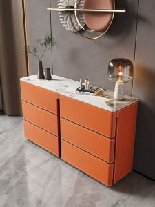 Accessible Luxury Saddle Leather Stone Plate Chest of Drawers Living Room Modern Simple Storage Storage Entrance Wall Dining Room Sideboard Cabinet