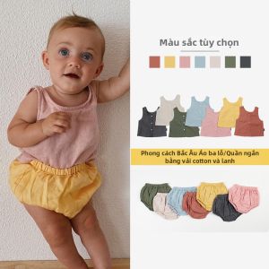 Bộ Đồ Bé Gái Sơ Sinh Cotton và Gai Liễu Mỏng Không T Tay