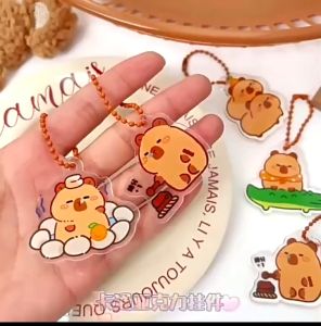(READY STOCK) Flat Keychain Capybara Storage Solid Toy Fashion Cartoon Trendy Schoolbag Doll卡通卡皮巴拉钥匙扣包包挂件 rantai kunci