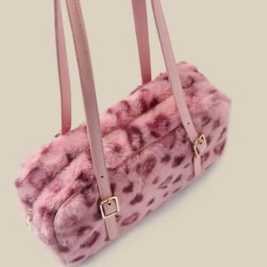JIAERDI Leopard Print Pink Handbag Women Autumn Winter New Plush Soft Y2k Shoulder Bags Female Sweet Cool Purse Bolsos De Mujer