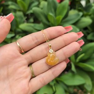 Q1703 Dây chuyền V18k mặt hồ ly Thạch Anh Tóc Vàng móc V10k cho Thổ và Kim - Phong Thủy TUDO