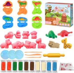 Yeahbo Modelling Clay for Kids Air Dry Clay 32 Pieces Playdough Set with Polymer Clay Plasticine Moulds Arts and Crafts