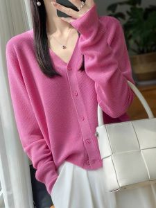 Áo Len Cardigan Dệt Kim Mỏng Dài Tay Cổ Chữ V Màu Trơn Mùa Xuân Hè Cho Nữ Dáng Rộng Thoải Mái Thoáng Khí