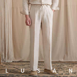 100% Linen High Waist Loose Fit Adjustable Summer Pants Men