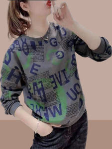 เสื้อฮู้ดคอกลมพิมพ์ลายตัวอักษรสไตล์เกาหลีสำหรับผู้หญิง ทรงหลวม ไซส์ใหญ่ แฟชั่นฤดูใบไม้ผลิ 2025 เสื้อเชิ้ตบาง
