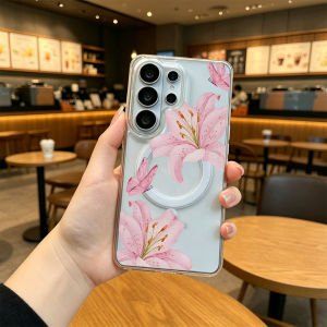 Clear Flower Pattern Phone Case For Samsung Galaxy S26 S25 S24 S23 S22 S21 Note 20 Ultra 10 Plus FE 5G Magnetic Shockproof Cover
