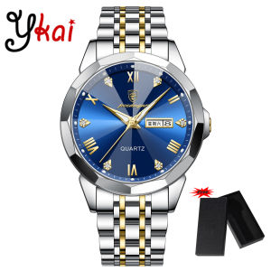 【With Watch Box】Ykai Original Watches Top Brand Fashion Men Watches Luxury Business Man Wristwatch Waterproof Luminous Date Week Quartz Watches Stainless Steel Strap High Quality Mens Watch 810
