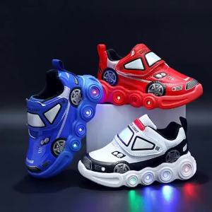 tenis Child Led Shoes Cartoon Car Luminous Kids Casual Sneakers Non-slip Breathable Boy Shoes Fashion Glowing Sport Shoes Tenis