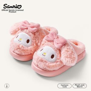 Zubaba | Cathy Cat Patterned Girls Cotton Slippers Wraparound Heel Winter Indoor