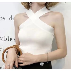 Summer New Style Womens Sleeveless Knitted Vest Short Length Fashionable Inner Wear Polyester Fiber Commute Style Inner Wear