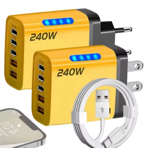 1Pcs240w Gan Fast Charger 5 In 1 With Led Light 2usb+3type-C Multi Port Phone Charger For Iphone VIVO OPPO Samsung Huawei Xiaomi