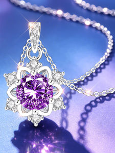 East Beauty | Purple Crystal Snowflake Design 999 Pure Silver Necklace