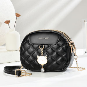 Mini round Chain Shoulder Bag Womens Fashion Style Mobile Phone Bag Soft PU Leather Zipper Closure Casual Leisure