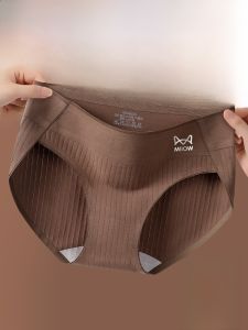 MiiOW | กางเกงชั้นในทรงสามเหลี่ยมผ้าฝ้ายแท้สำหรับผู้หญิง กางเกงชั้นในไร้ตะเข็บ กางเกงชั้นในระบายอากาศได้ดี กางเกงขาสั้นเอวกลาง กางเกงชั้นในผู้หญิงป้องกันแบคทีเรีย
