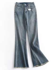 เอวสูง Micro-Flared กางเกงยีนส์ผู้หญิงผ้าฝ้ายระเบิด DENIM ซิป Legging สีฟ้ากางเกงขาตรงสบายๆสไตล์ All-Season