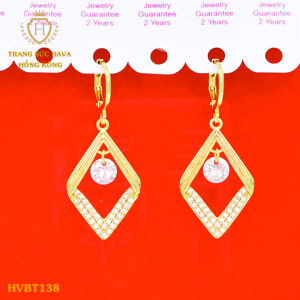 Bông Tai Khuyên Tai Nữ Dáng Dài Mặt Đính Đá Titan Xi Mạ Vàng Non 18k 24k Cao Cấp (Không Bị Xỉn Đen) - Trang Sức Hava Hong Kong