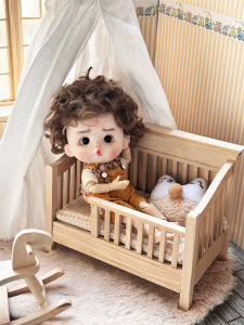 1:12 Baby Bed Wooden Dollhouse Model Miniature Scene Photography Prop Furniture Microscopic Setting for Playtime And Learning