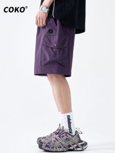 Loose Fit Casual Workwear Shorts Mens Summer Thin Quick Dry American Trendy Brand Lightweight Polyester Blend Five Inch Pants