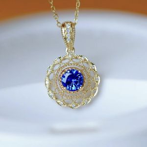 Montagne Jewelry (Deposit Link) Total Price 6000SGD 18K Pure Yellow Gold Necklace Diamond Inset Fine Jewellery Natural Blue Gem 1 Carat Sapphire Pendant Neckalce
