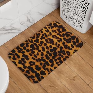 VIKAMA Leopard Pattern Welcome Doormat Anti-Slip Washable Absorbent Soft Rug for Bathroom Bedroom Kitchen Entrance Home Decor