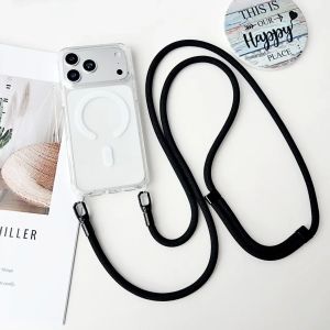 Magnetic Lanyard Clear Case For iPhone 17 Pro Max 14 13 15 16 Plus 17P Acrylic Shockproof Crossbody Neck Cord Strap Hard Cover
