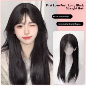 MONLEYTA | Womens Long Straight Hair Wig Thin Summer Style Airy Bangs Lolita Round Face Sweet Natural Full Head Popular JK Fashion