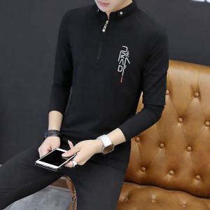 Mens Slim Fit Long Sleeve round Neck T-Shirt Pure Cotton Spring Autumn High End Solid Color Base Shirt Trendy Base Layer Top