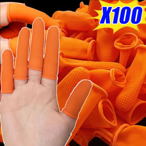 100pcs Natural Rubber Finger Cots Non-slip Anti-static Fingertips Protector Gloves Reusable Finger Cover for Electronic Repairing Painting Jewelry Cleaning